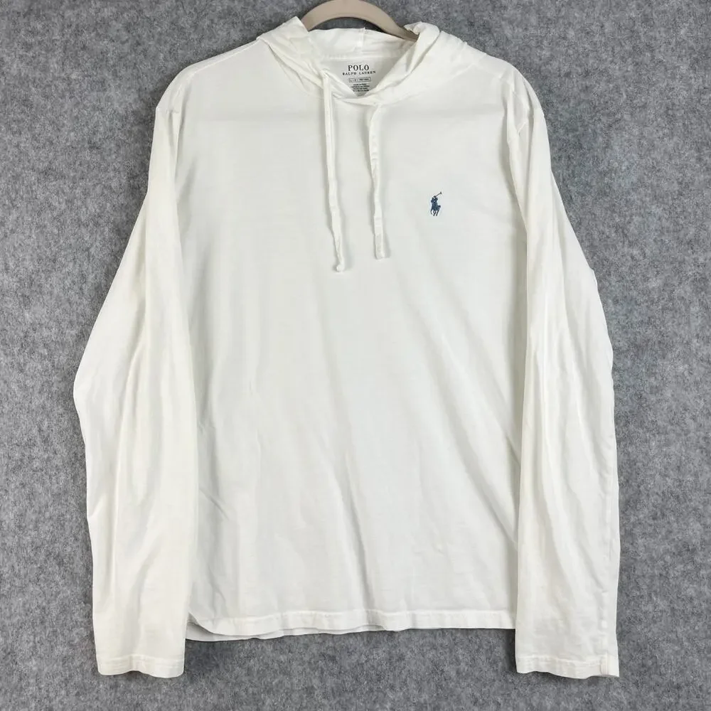 Polo Ralph Lauren‎ Hoodie Mens Large White Long Sleeve Tee Embroidered Pony